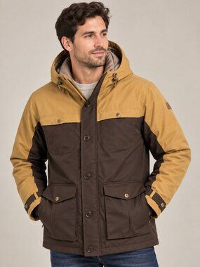 WOODS Men's Winter Parka Mustard Brown Two Tone Hooded Size M